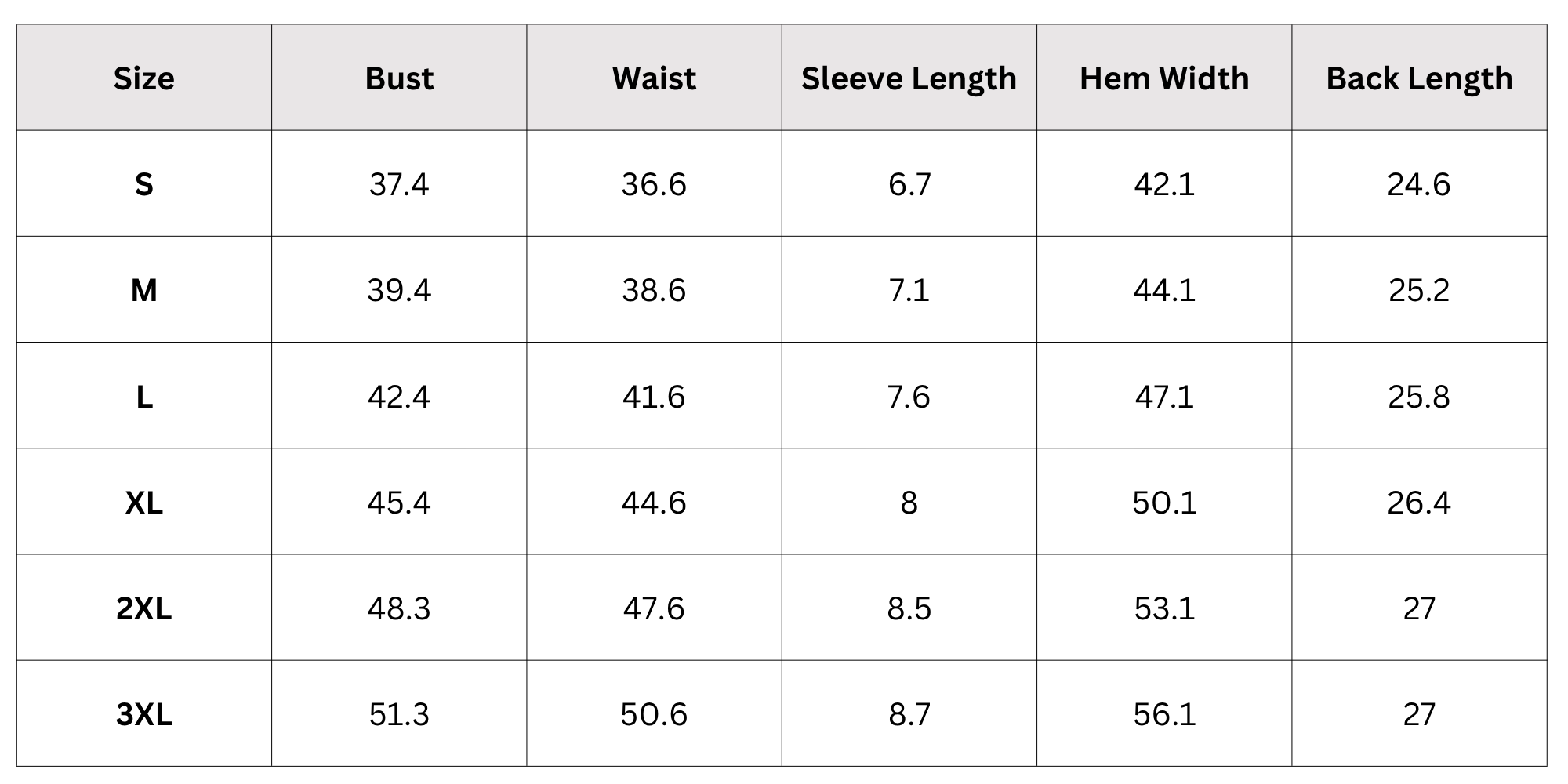 Size Chart
