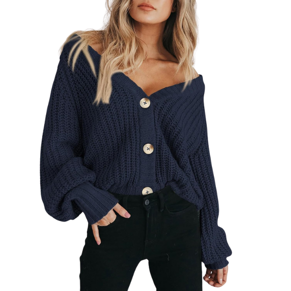 Women's Chunky Knit Open Front Sweater Long Sleeve Button Loose Short Cardigan Outerwear Coats