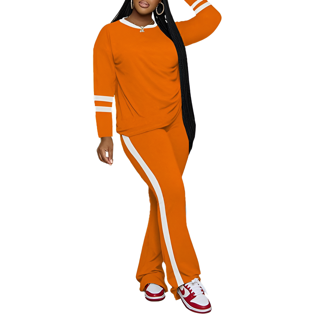 Two Piece Lounge Sets For Women With Long Sleeve Casual Top And Flare Pants