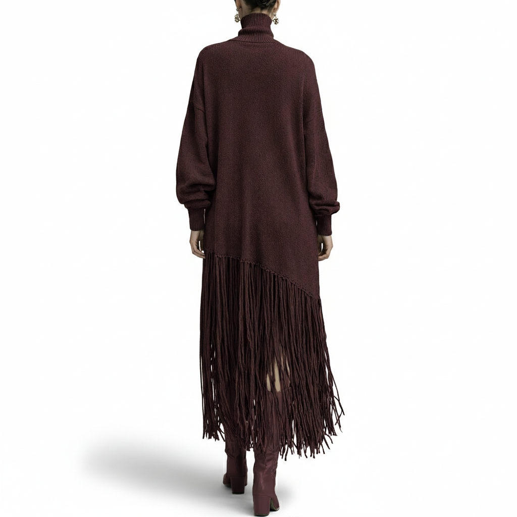 Bohemian Sweater Dress with Fringe Tassel Hem