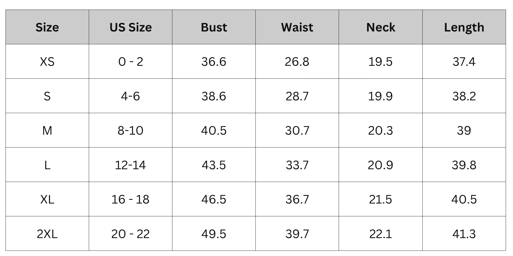 Size Chart