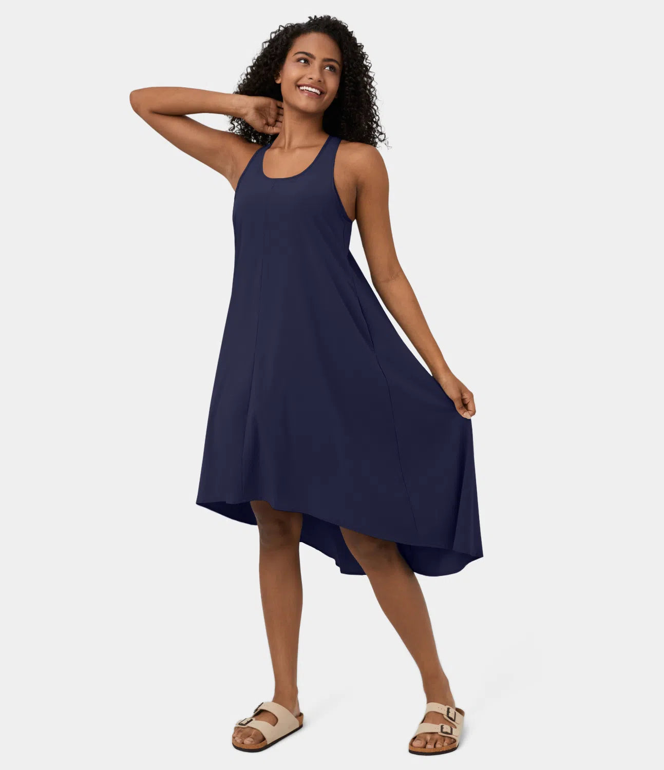 Midi Casual Dress With Backless Racerback And Side Pocket-My Comfy BlouseMidi Casual Dress With Backless Racerback And Side Pocket - Image 20