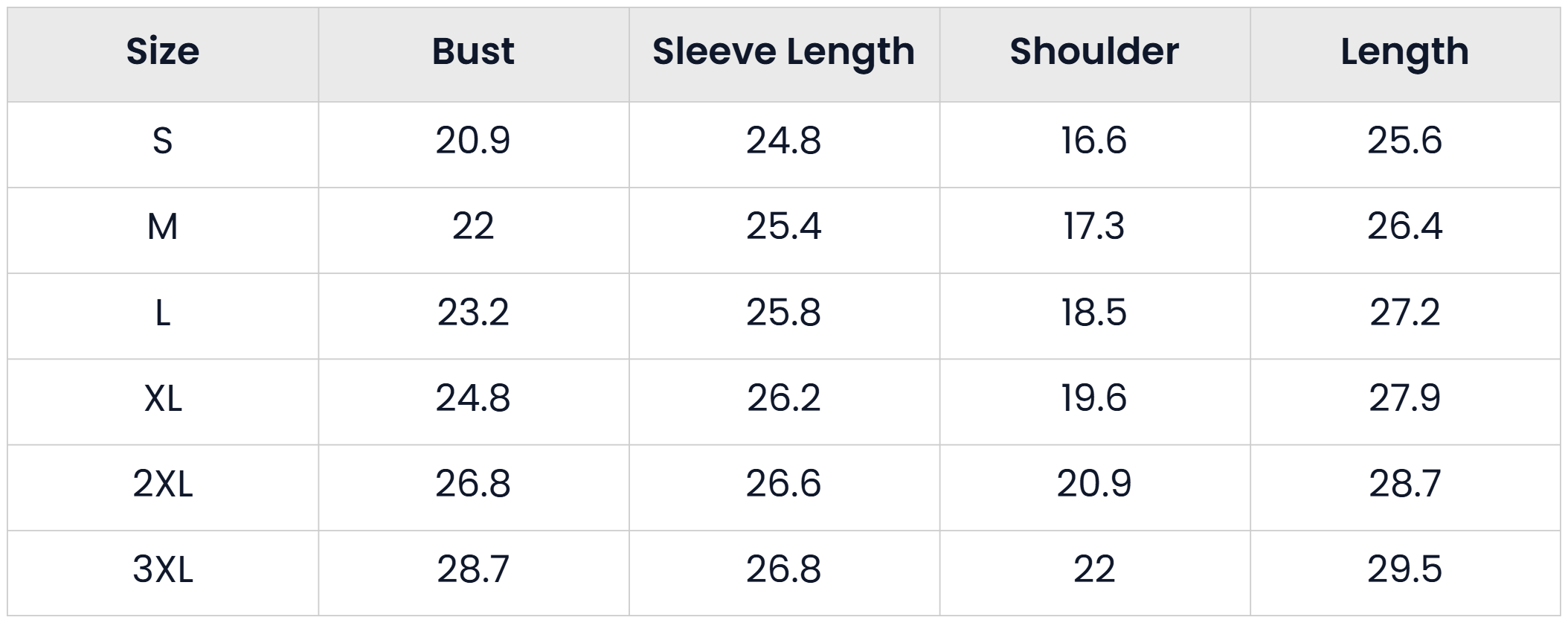 Size Chart for Casual Warm Lightweight Puffer Jacket For Women