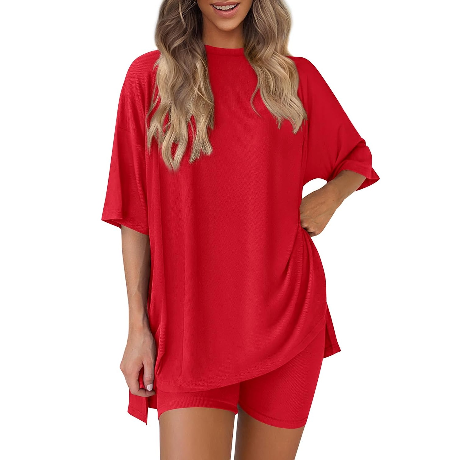2 Piece Oversized Shirt and Biker Shorts Set For Women