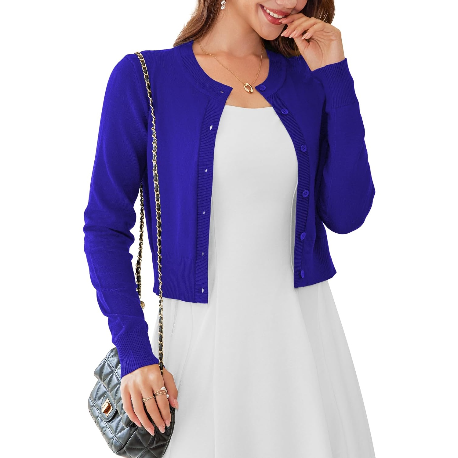 Casual Long Sleeve Cropped Cardigan For Women