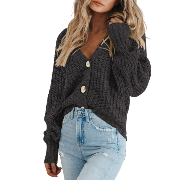 Women's Chunky Knit Open Front Sweater Long Sleeve Button Loose Short Cardigan Outerwear Coats