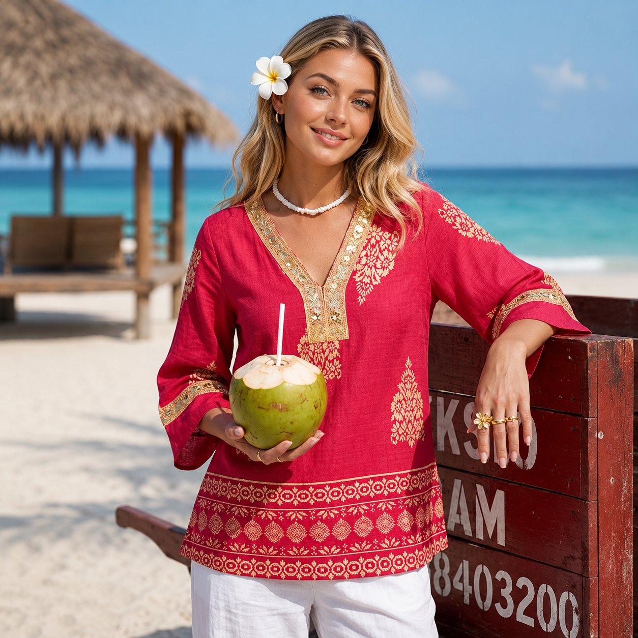 Women Boho Style Embroidered Sleeve Tunic Blouse For Casual Wear