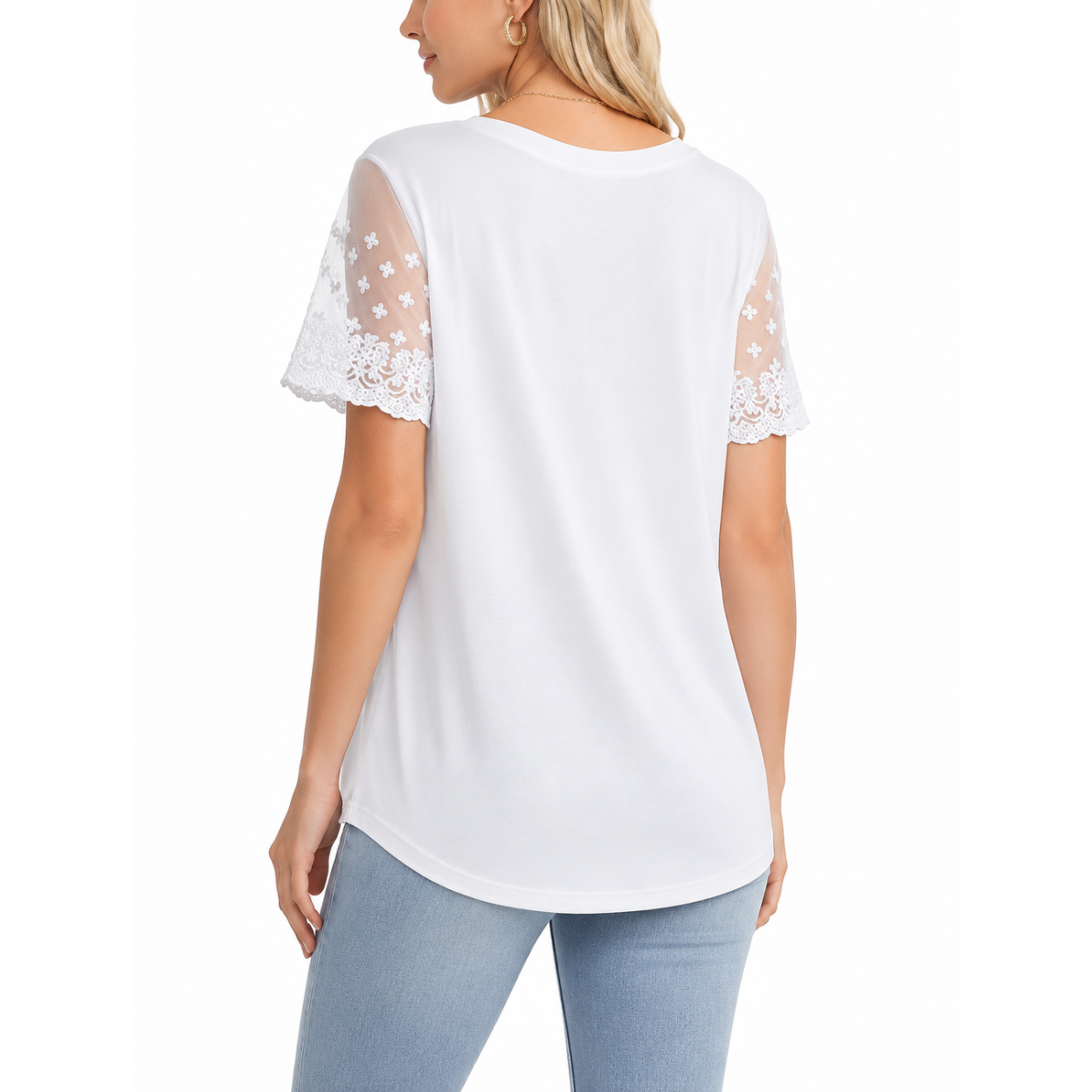 Lace And Casual Short Sleeve Curved T Shirts For Women