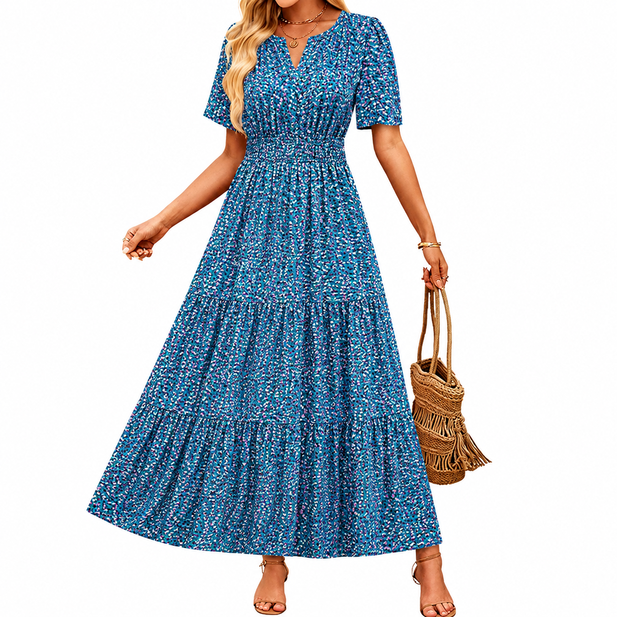 Summer And Spring Floral Casual V Neck Maxi Dresses For Women
