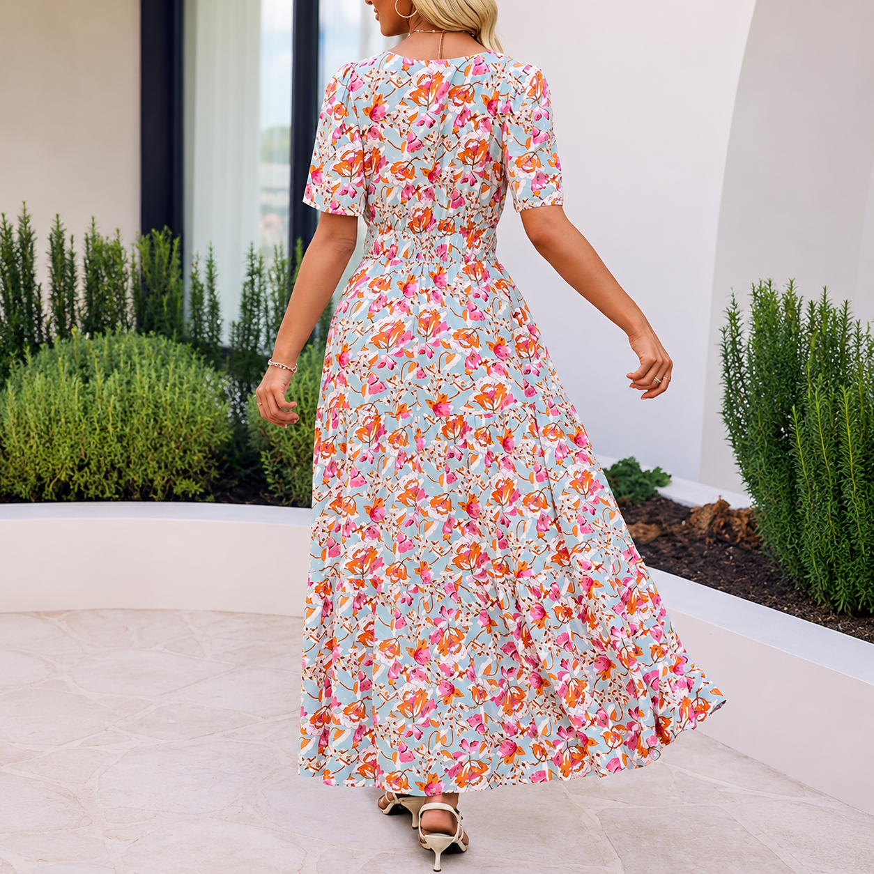Summer And Spring Floral Casual V Neck Maxi Dresses For Women