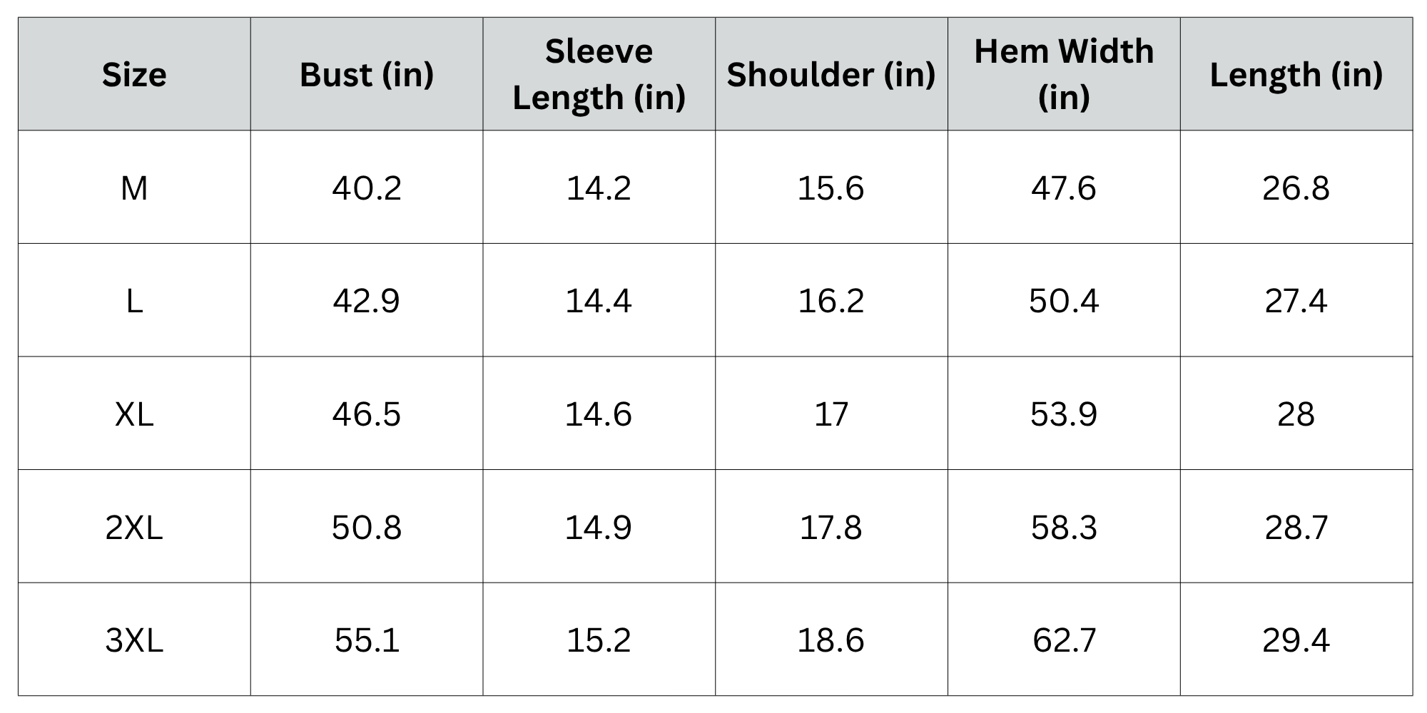 Size Chart