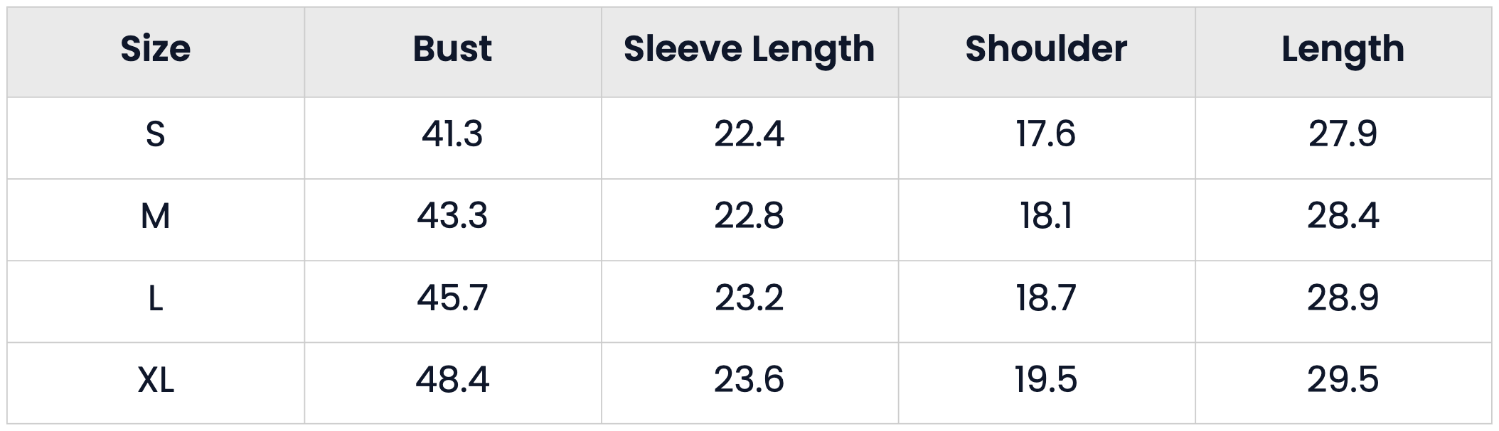 Size Chart for Oversized Lightweight Quilted Puffer Fall Winter Coat for Women