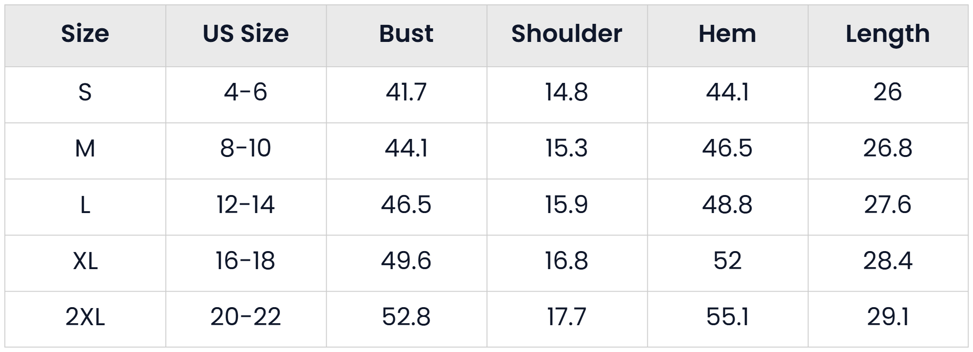 Size Chart for Sleeveless Lightweight Cropped Puffer Vest For Women