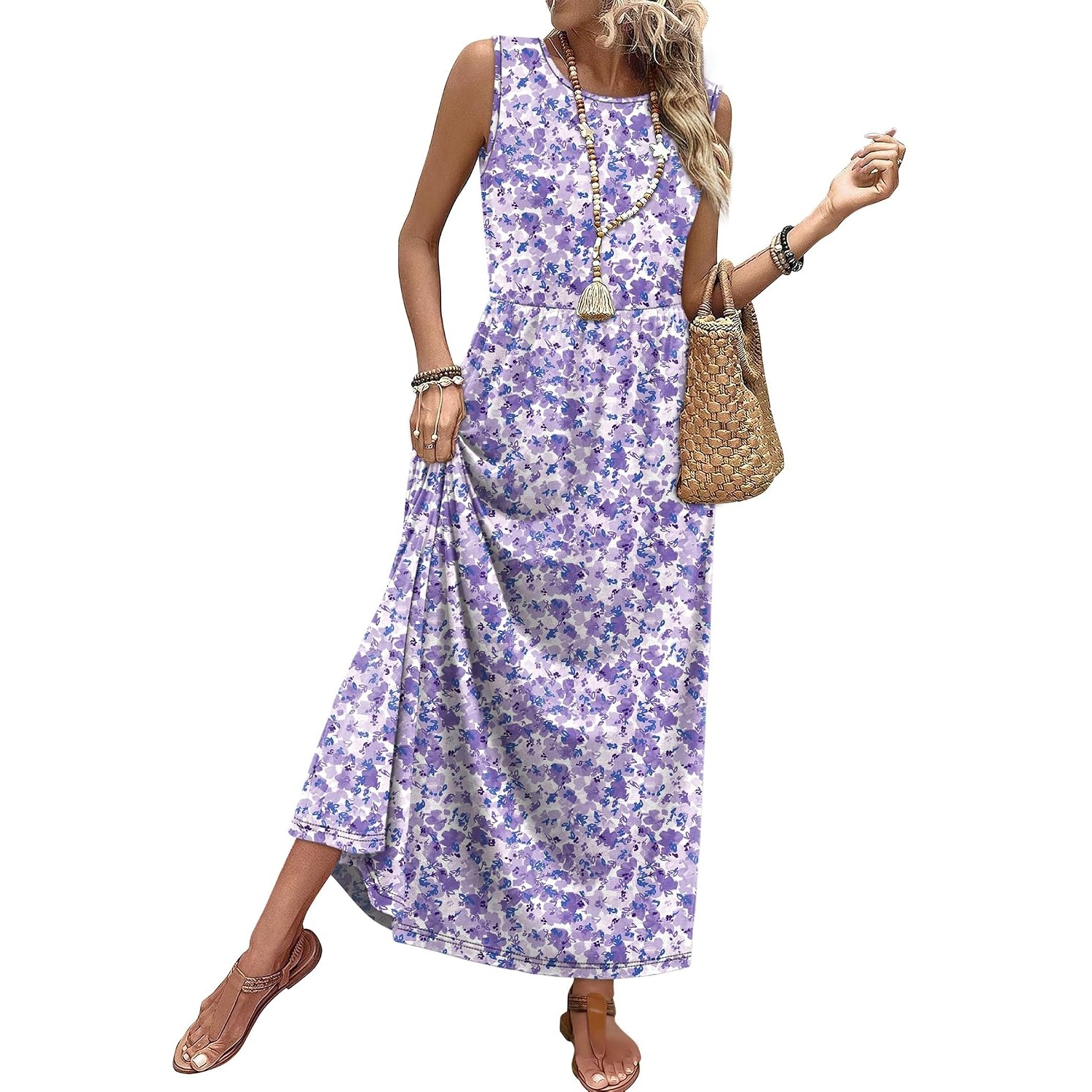 Casual Sleeveless Summer Flowy Maxi Dress For Women