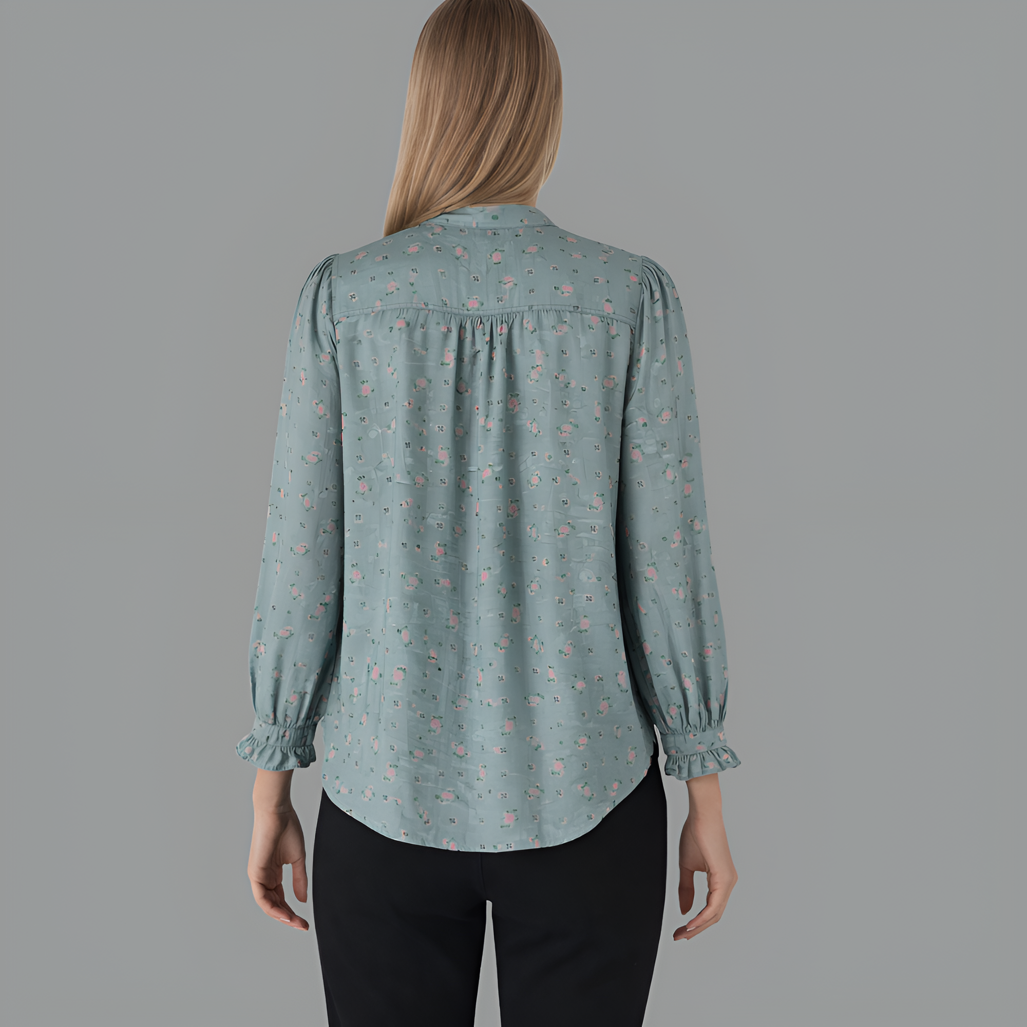 Loose Fit Floral Shirt With Front Button Closure And Long Sleeves For Women