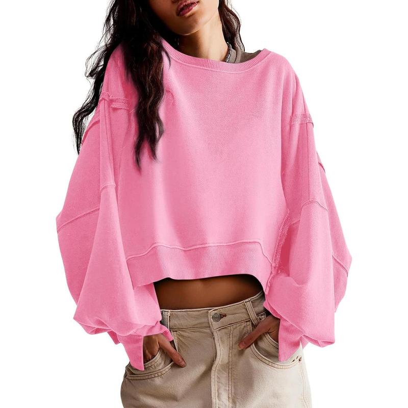 Casual Loose Crop Top Long Sleeve Sweatshirt For Women