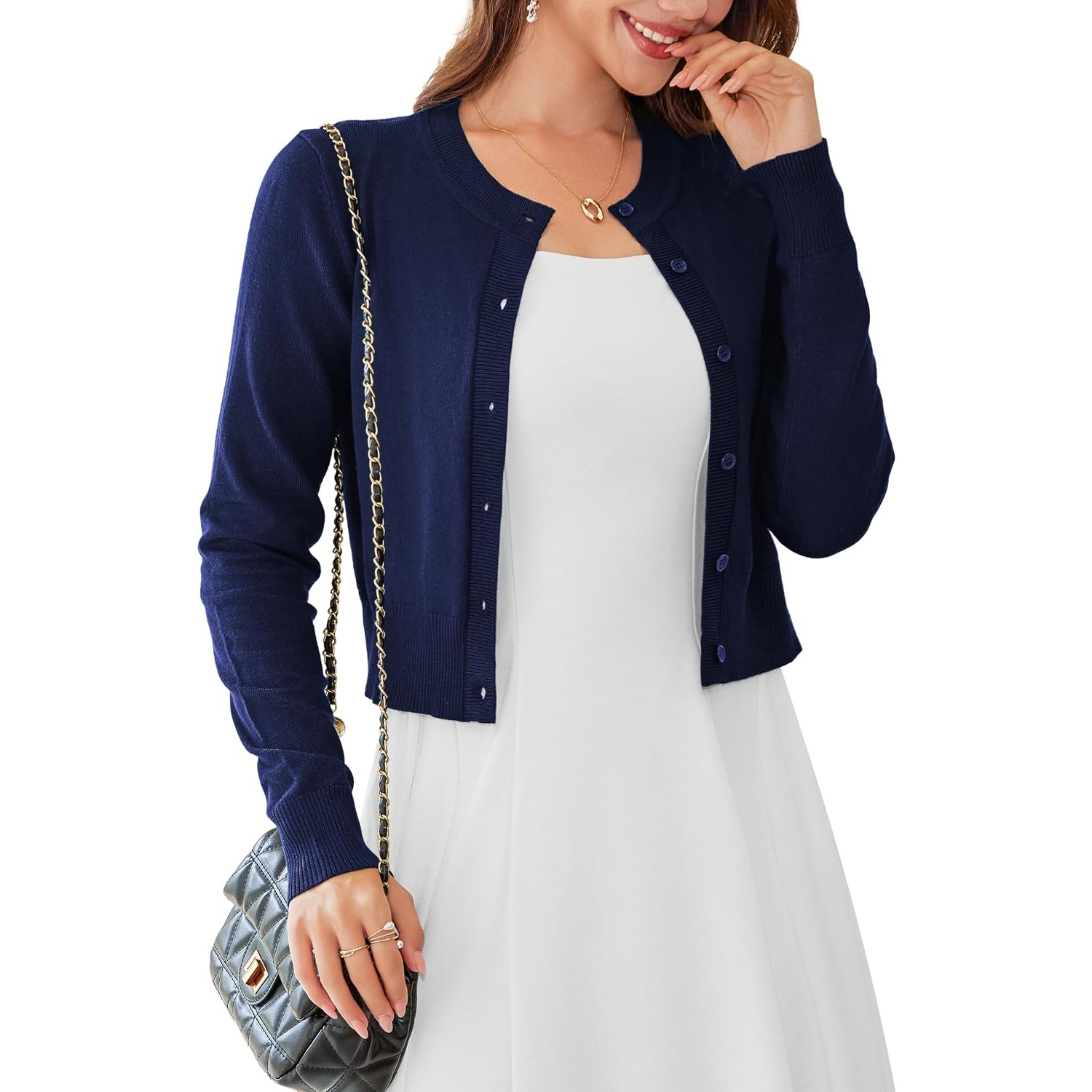 Casual Long Sleeve Cropped Cardigan For Women