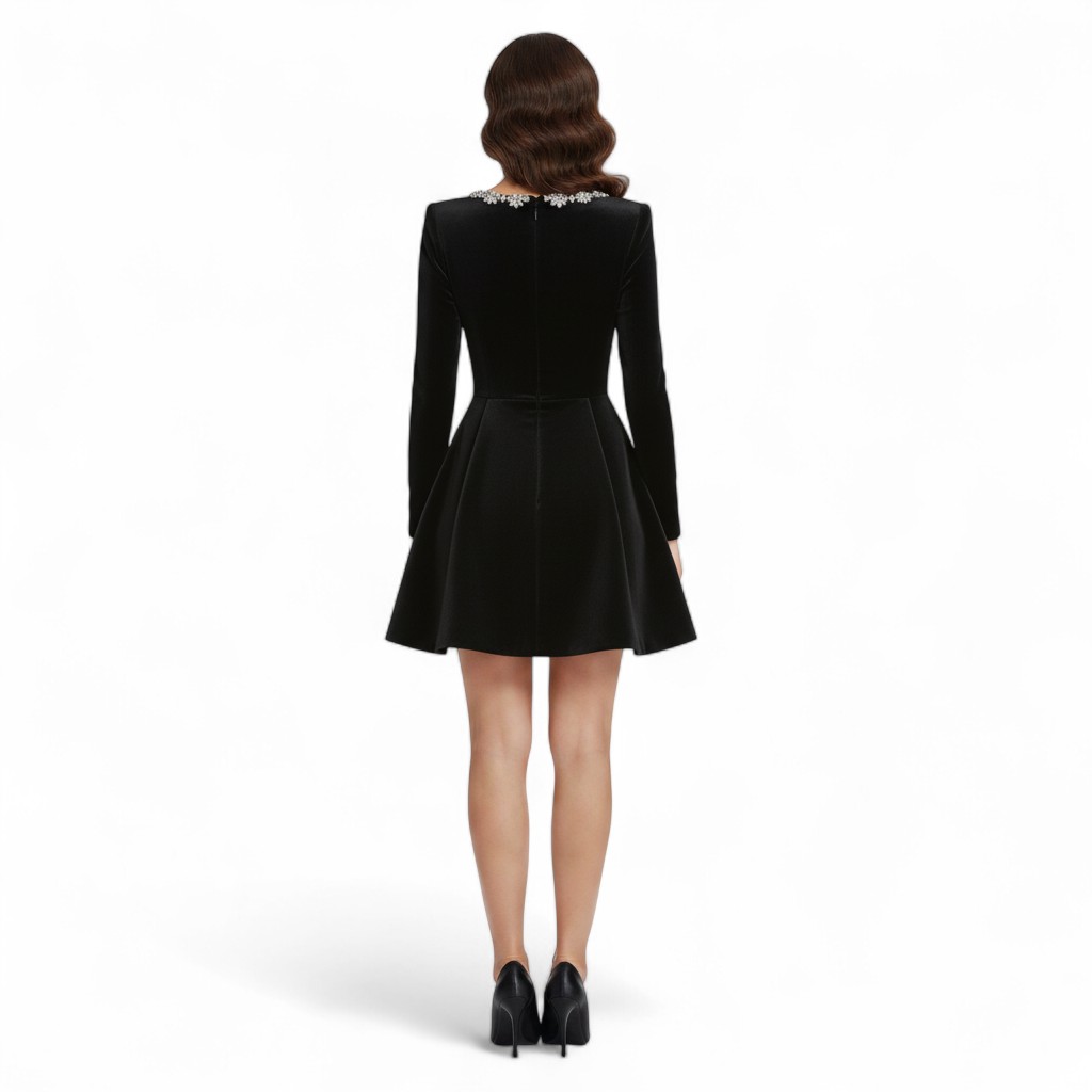 Velvet Dress With Floral Trim Design For Women -My Comfy Blouse