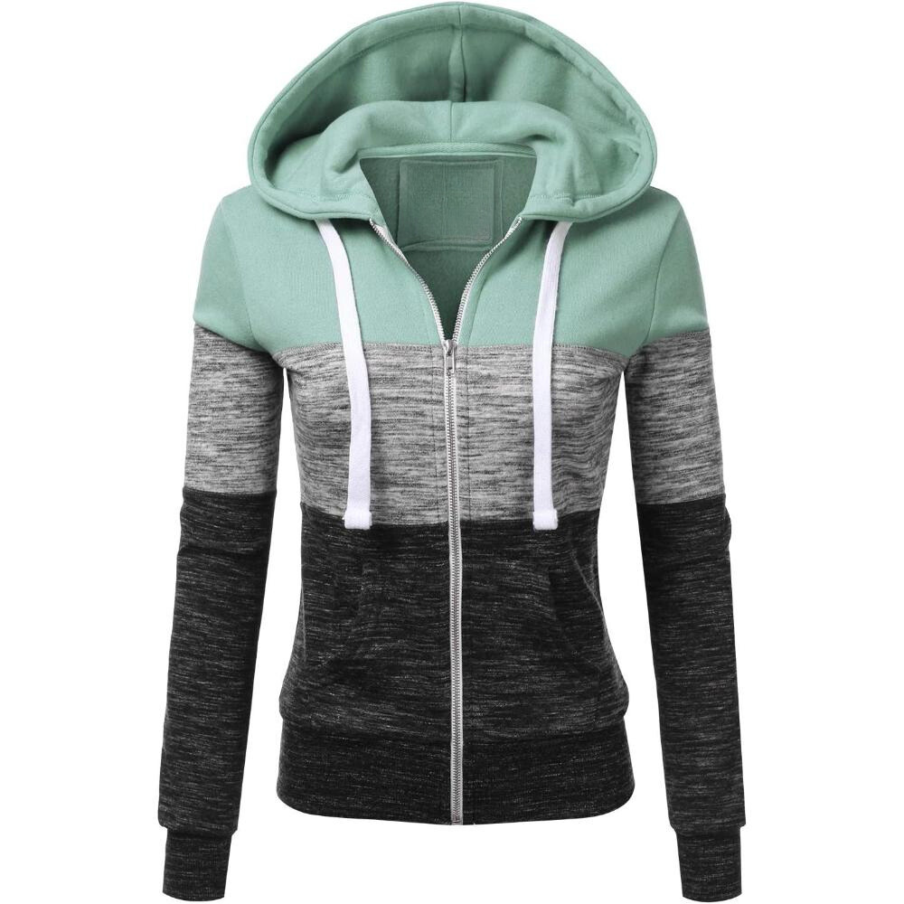 Zip Up Hooded Jacket With Contrast Stripes-My Comfy Blouse