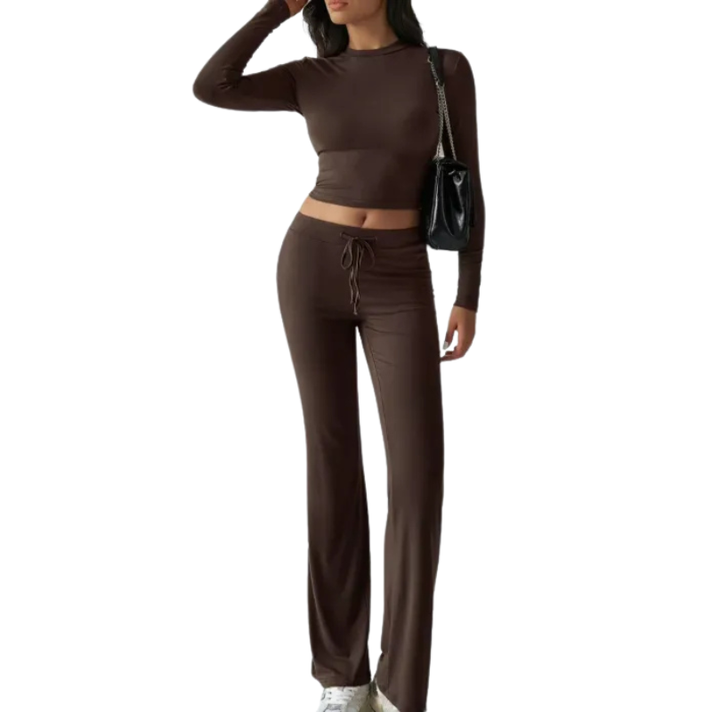 Two Piece Long Sleeve Top And Drawstring Pants Set-My Comfy Blouse