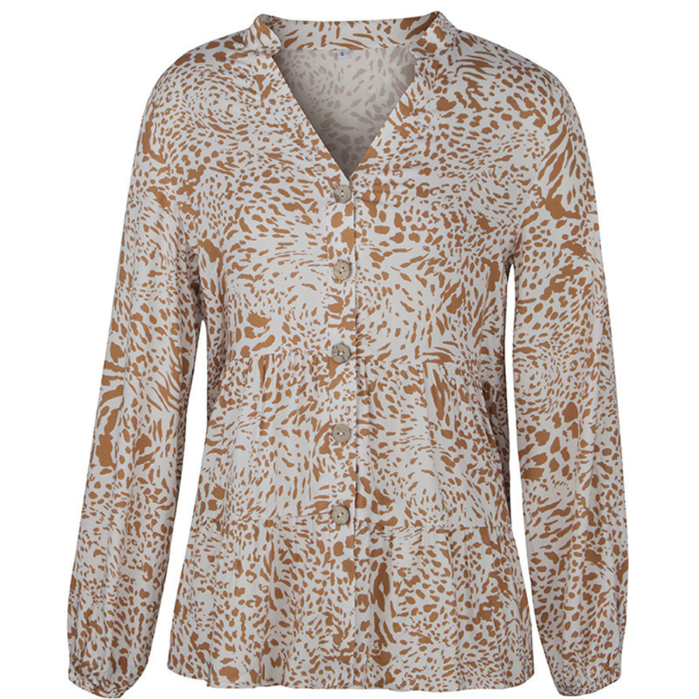 Abstract Pattern Flared Hem Full-Sleeves Shirt-My Comfy Blouse