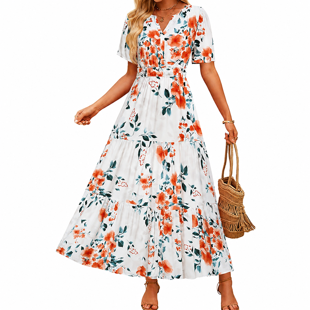 Summer And Spring Floral Casual V Neck Maxi Dresses For Women