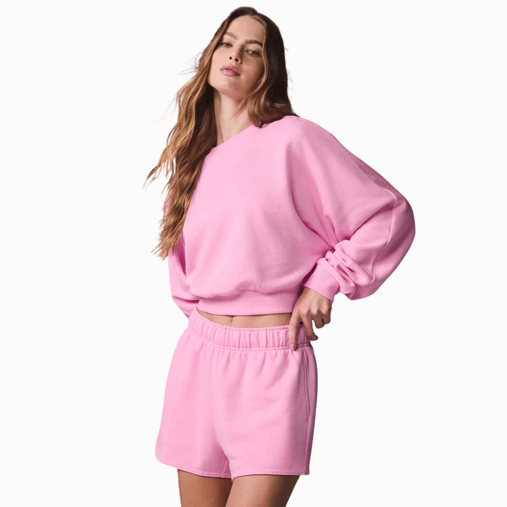 Pullover Sweatshirt With Elastic Shorts Set-My Comfy Blouse