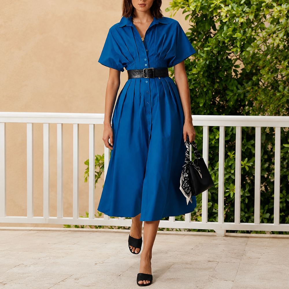 Button Front Maxi Shirt Dress With Pockets For Women