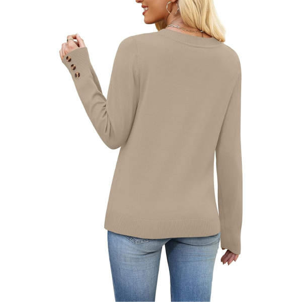 ightweight Sweaters for Women Long Sleeve V Neck Knit Outfits with Decorative Buttons