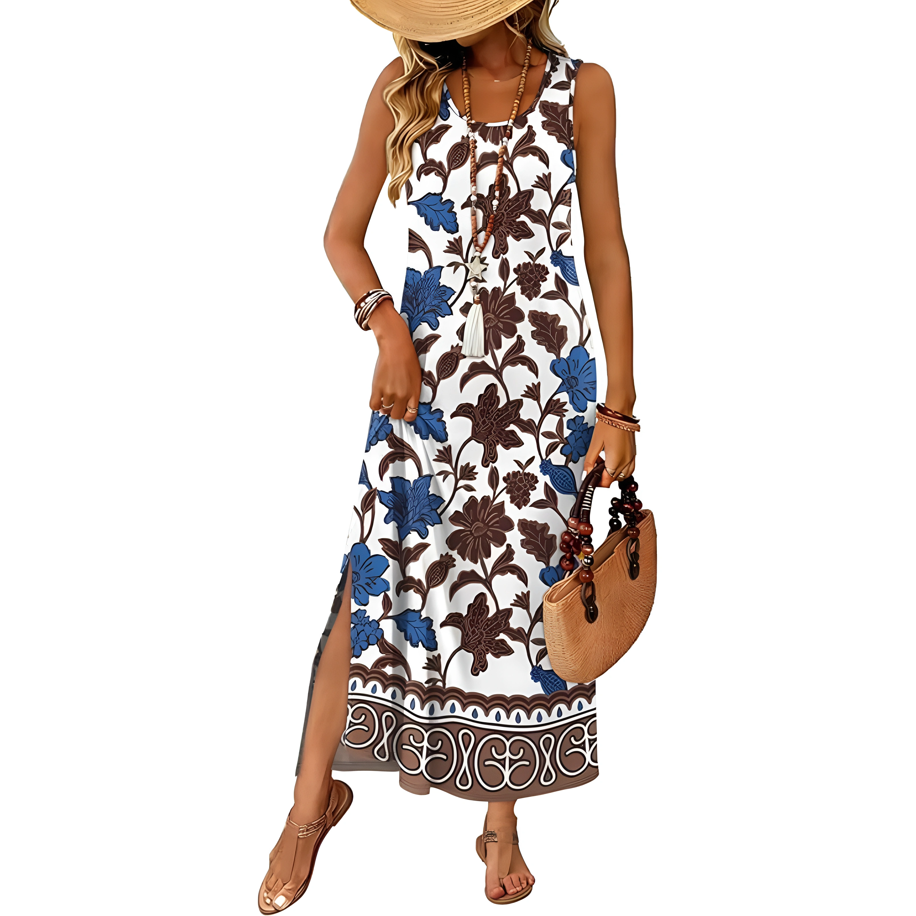 Sleeveless Maxi Beach Dress With Pockets For Women