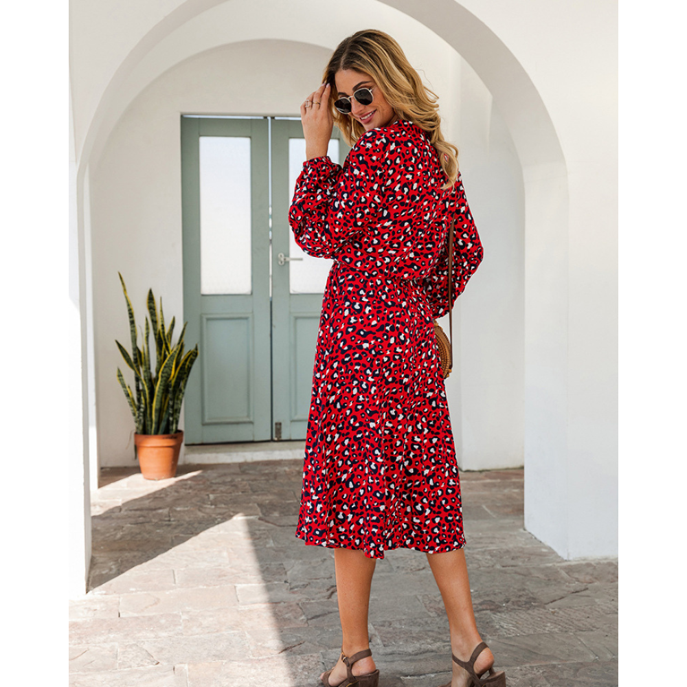 Women’s Midi Leopard Long Sleeves Dress-My Comfy Blouse