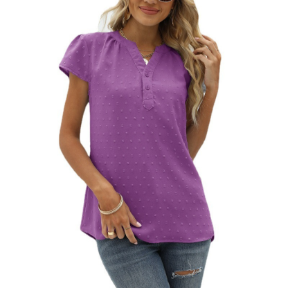 Flounce Short Sleeves V Neck Blouse