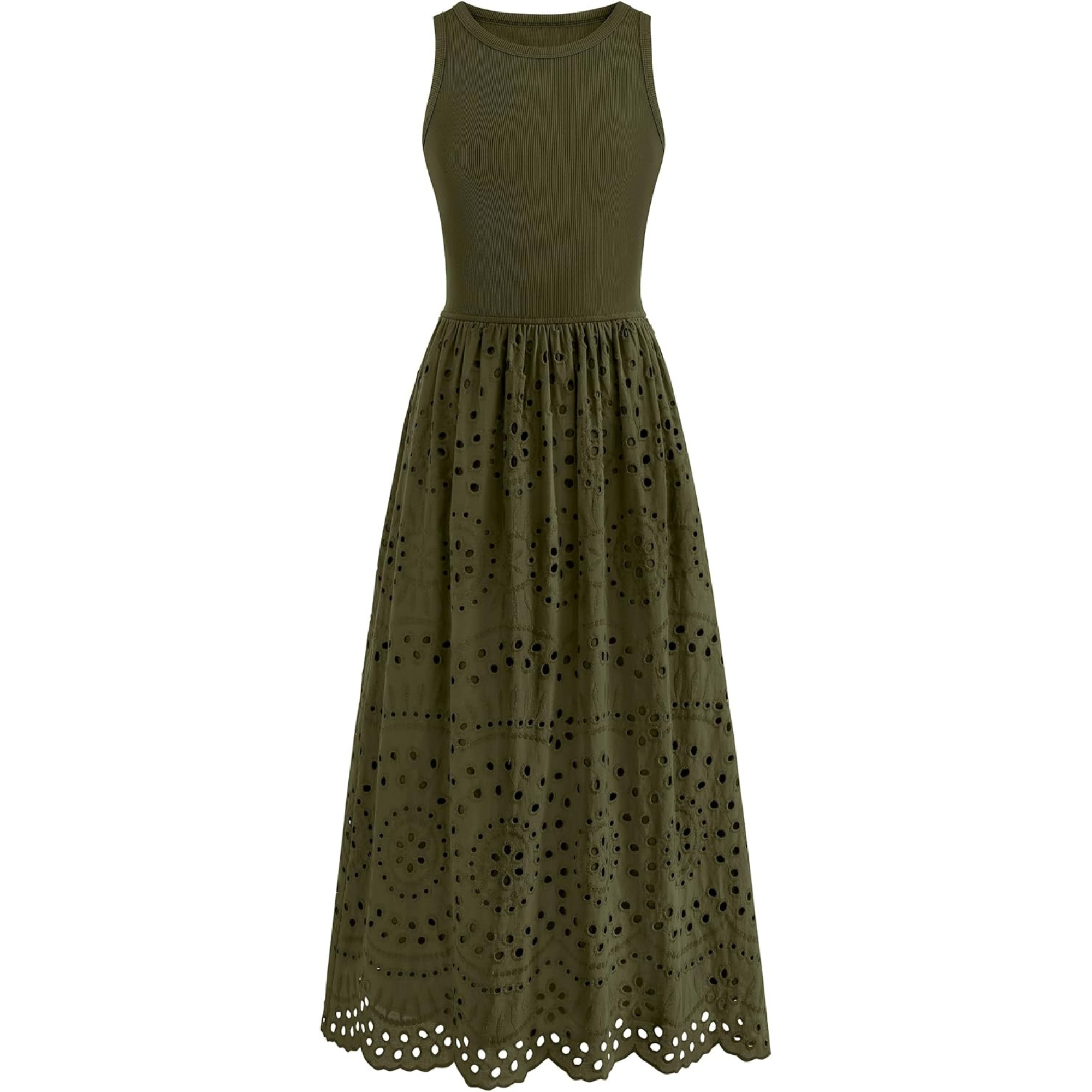 Sleeveless Eyelet Cotton Tank Maxi Dress with Pockets