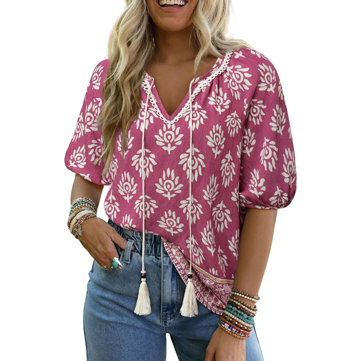 Summer Floral Printed Short Sleeve Blouses Boho Tops 