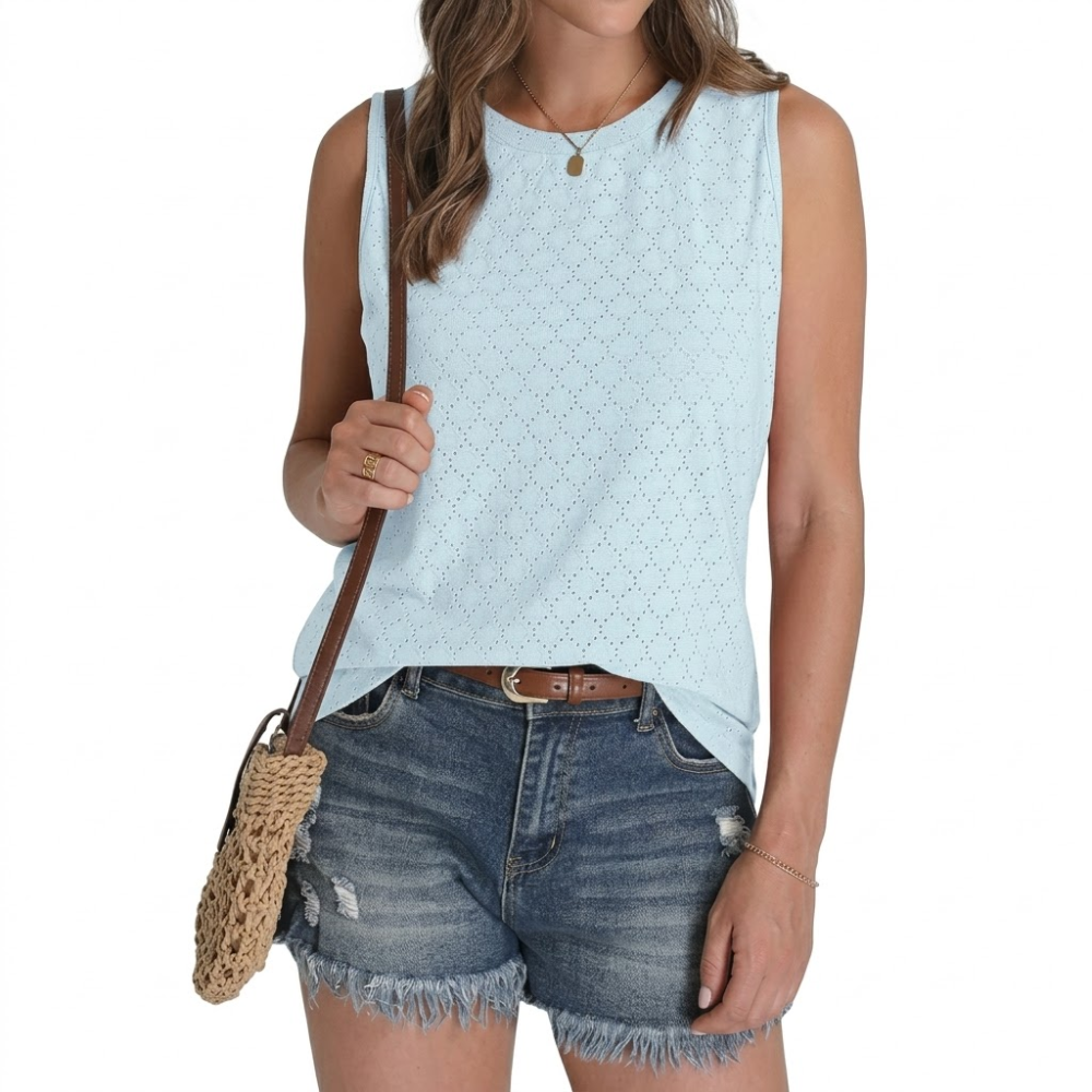 Loose Fit Eyelet Textured Tank Top For Women