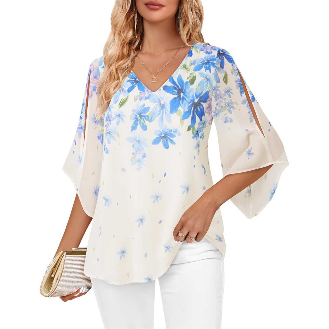 Ruffle Chiffon Sleeve Double Layers Tunic Tops