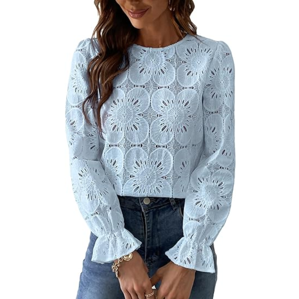Women Embroidered Crochet Tops With Eyelet Lace Details
