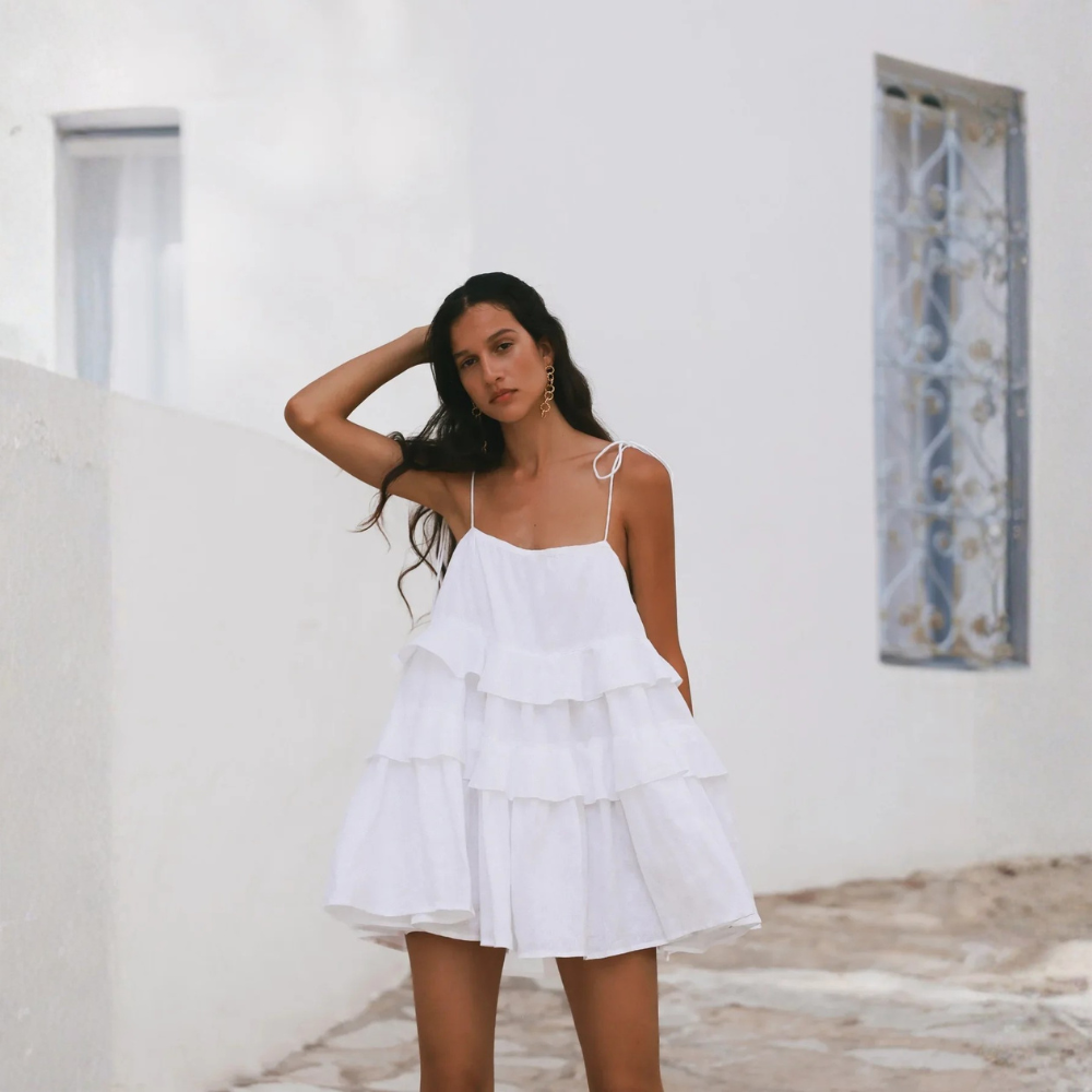 Sleeveless Mini Classic Ruffle Beach Dress For Women