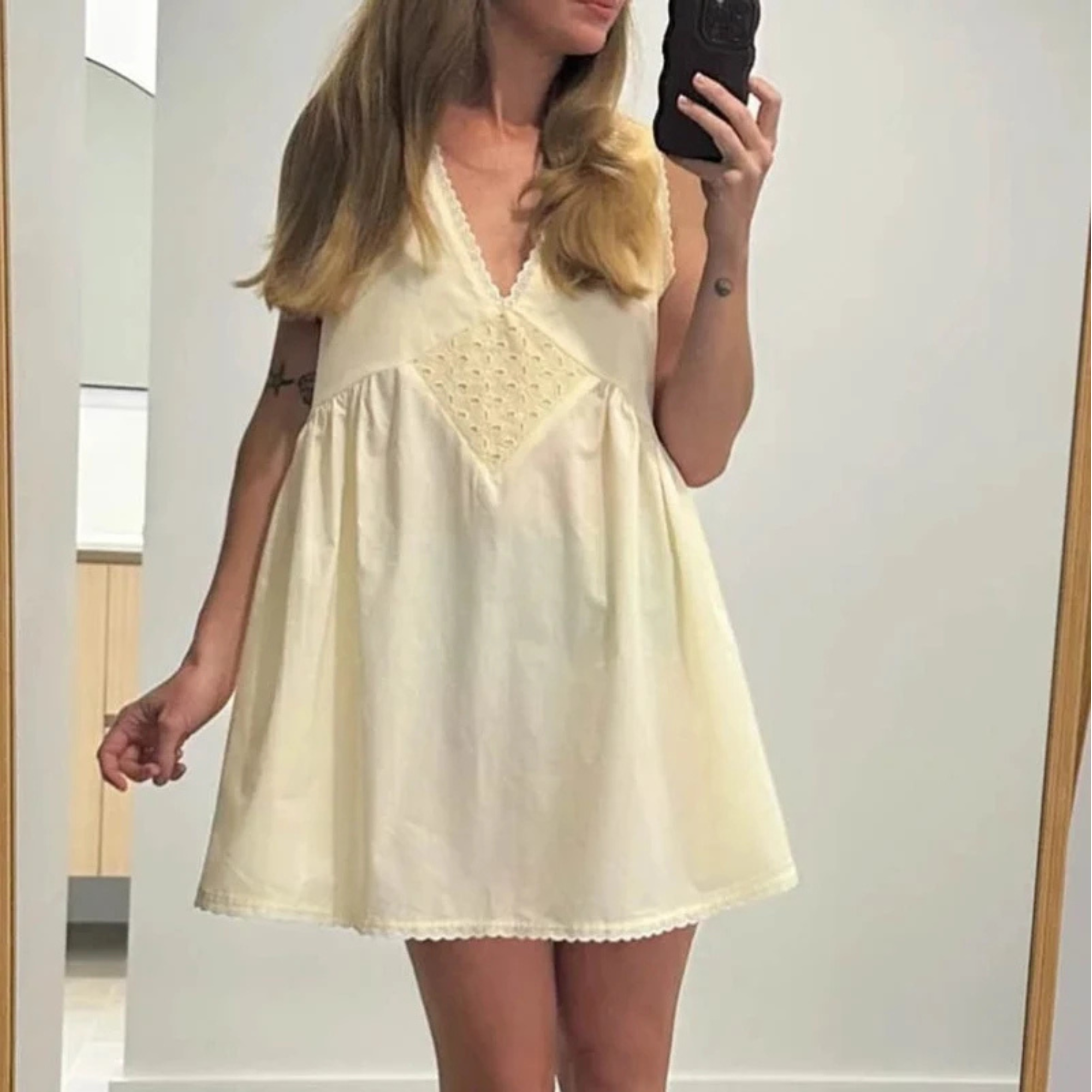 A Line Mini Flowy Dress With Lace Trim Vintage Detail For Women