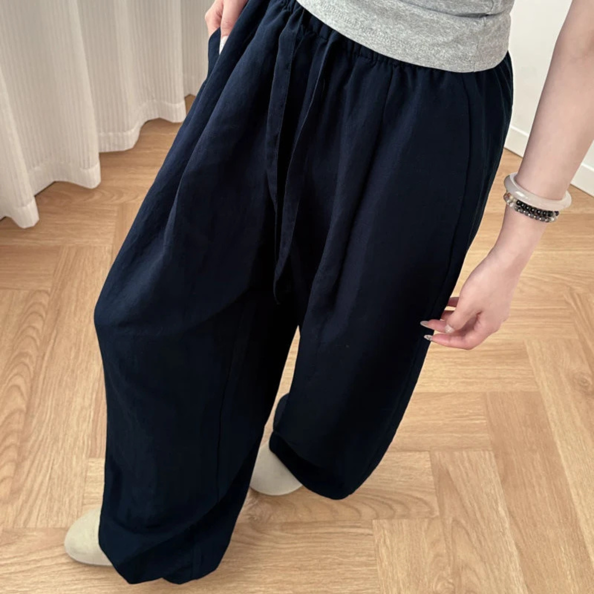 High Rise Balloon Pants With Drawstring And Draped Wide Fit For Women