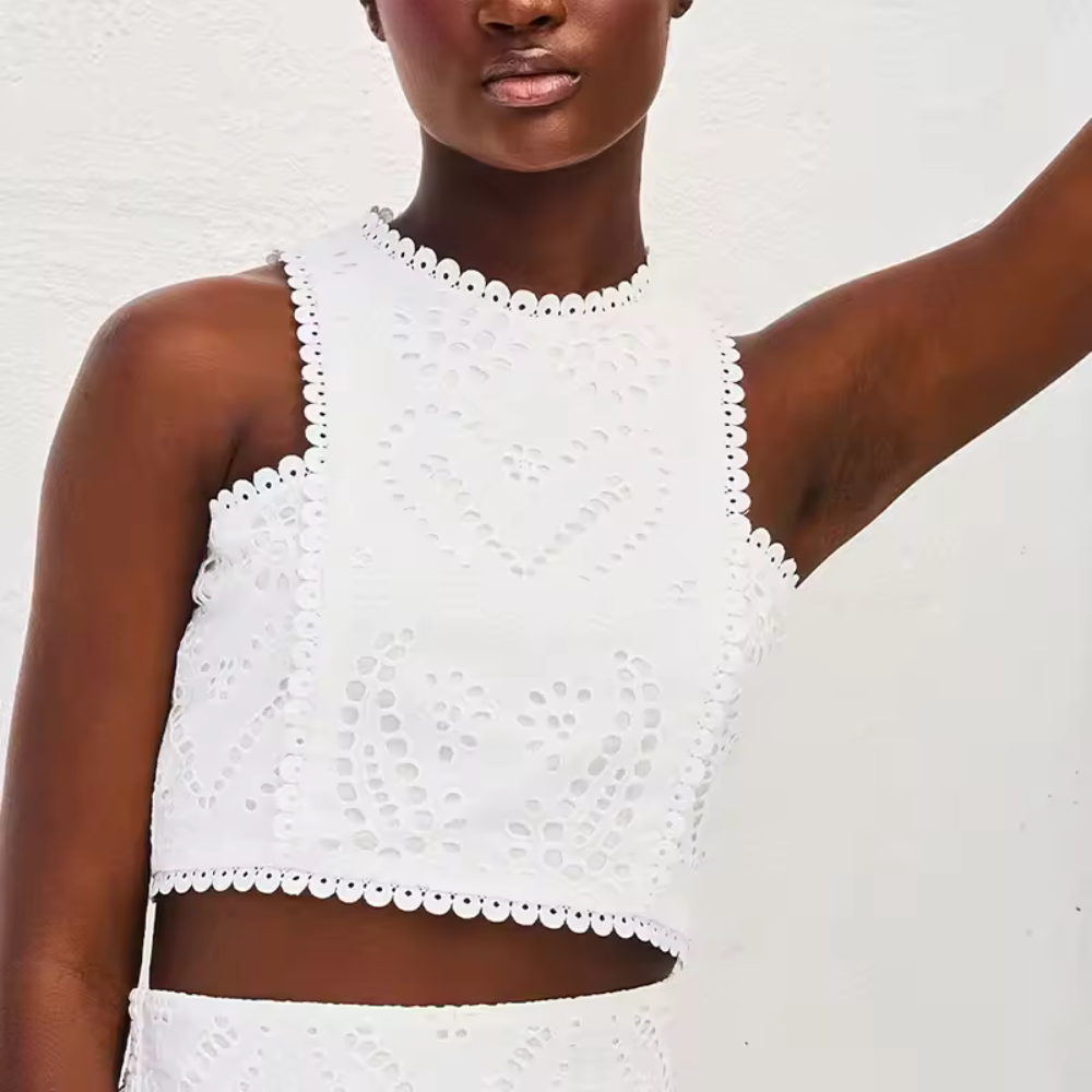 Embroidered Sleeveless Matching Top And Long Skirt Two Piece Set For Women