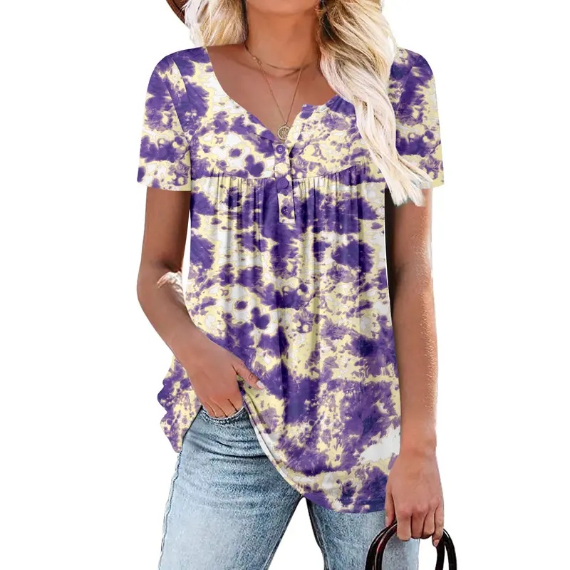 Casual Short Sleeve Loose Fit Tunic Top for Women