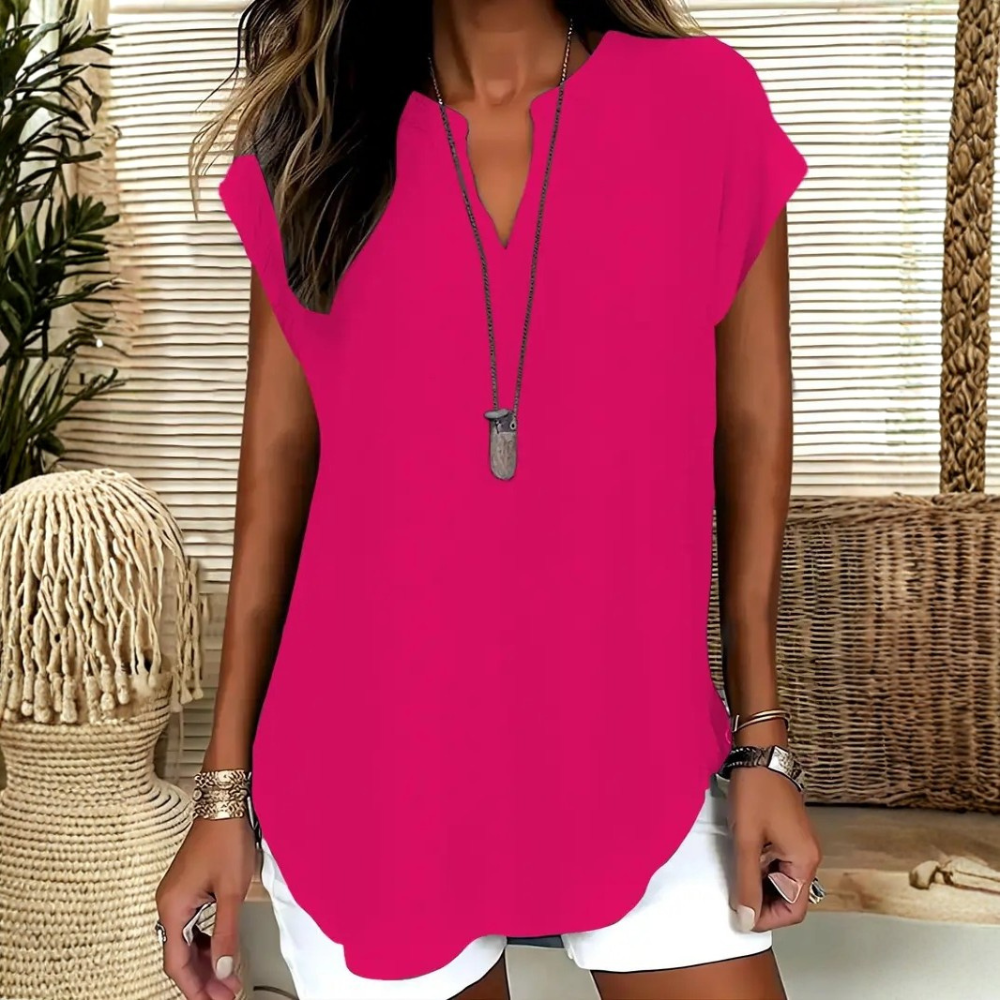 Casual Plain Notched Fitted Blouse Top For Women