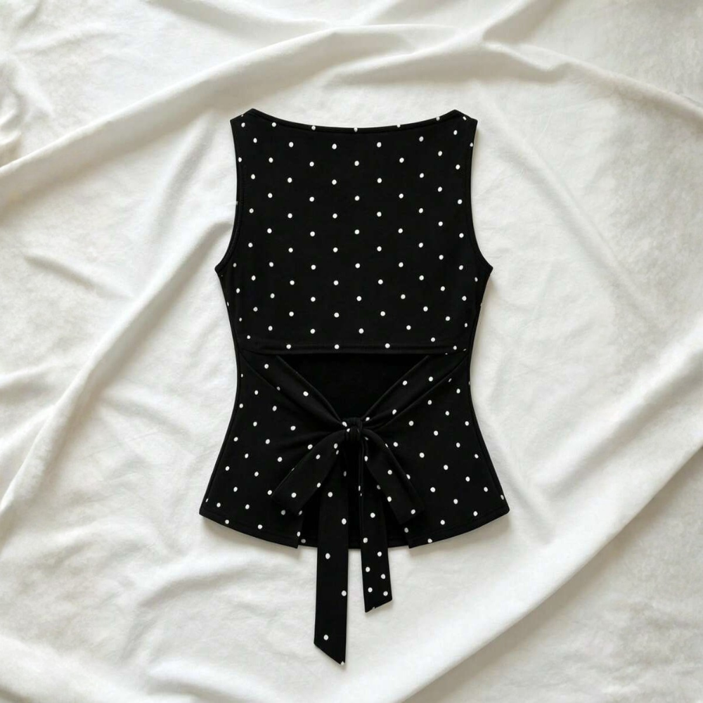 Polka Dot Ruched Tie Bandeau Summer Tank Top