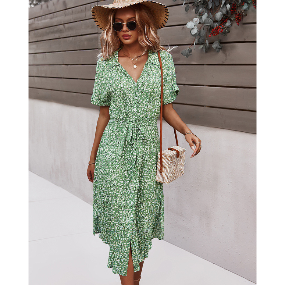 Women's Summer Floral Button Down V Neck Dresses-My Comfy Blouse