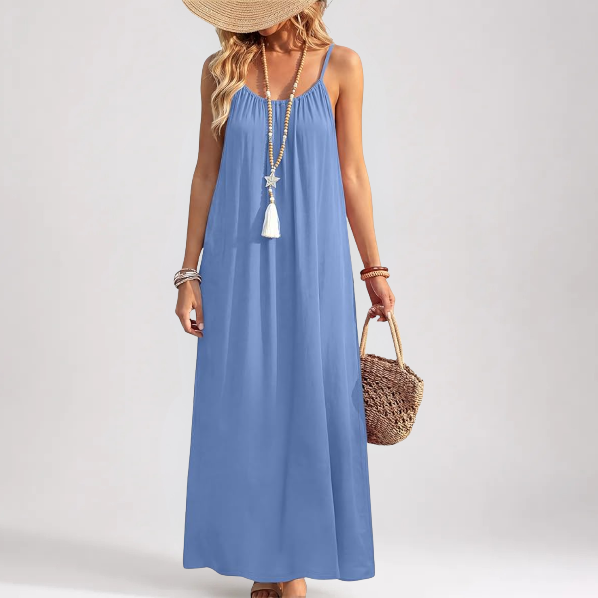Backless Cami Maxi Sundress With Spaghetti Straps And Beach Style For Women