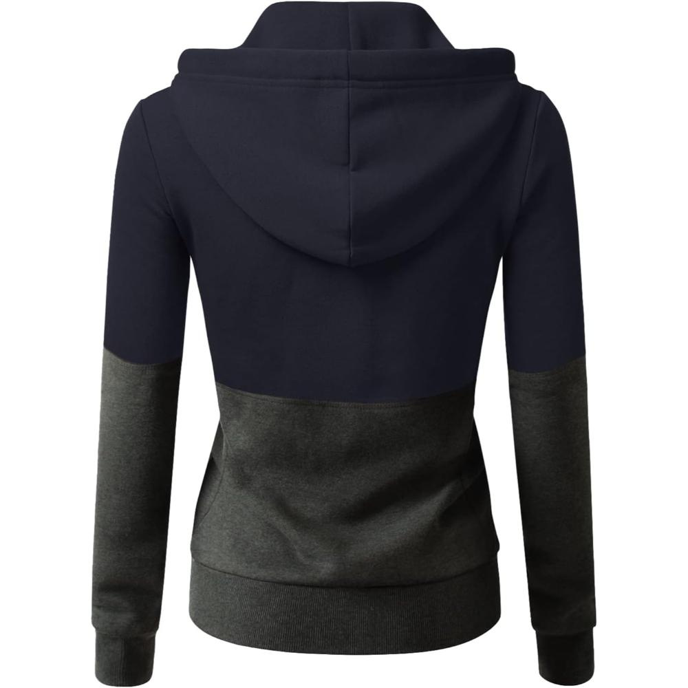 Full Zip Hooded Sweatshirt With Contrast Panel Design-My Comfy Blouse