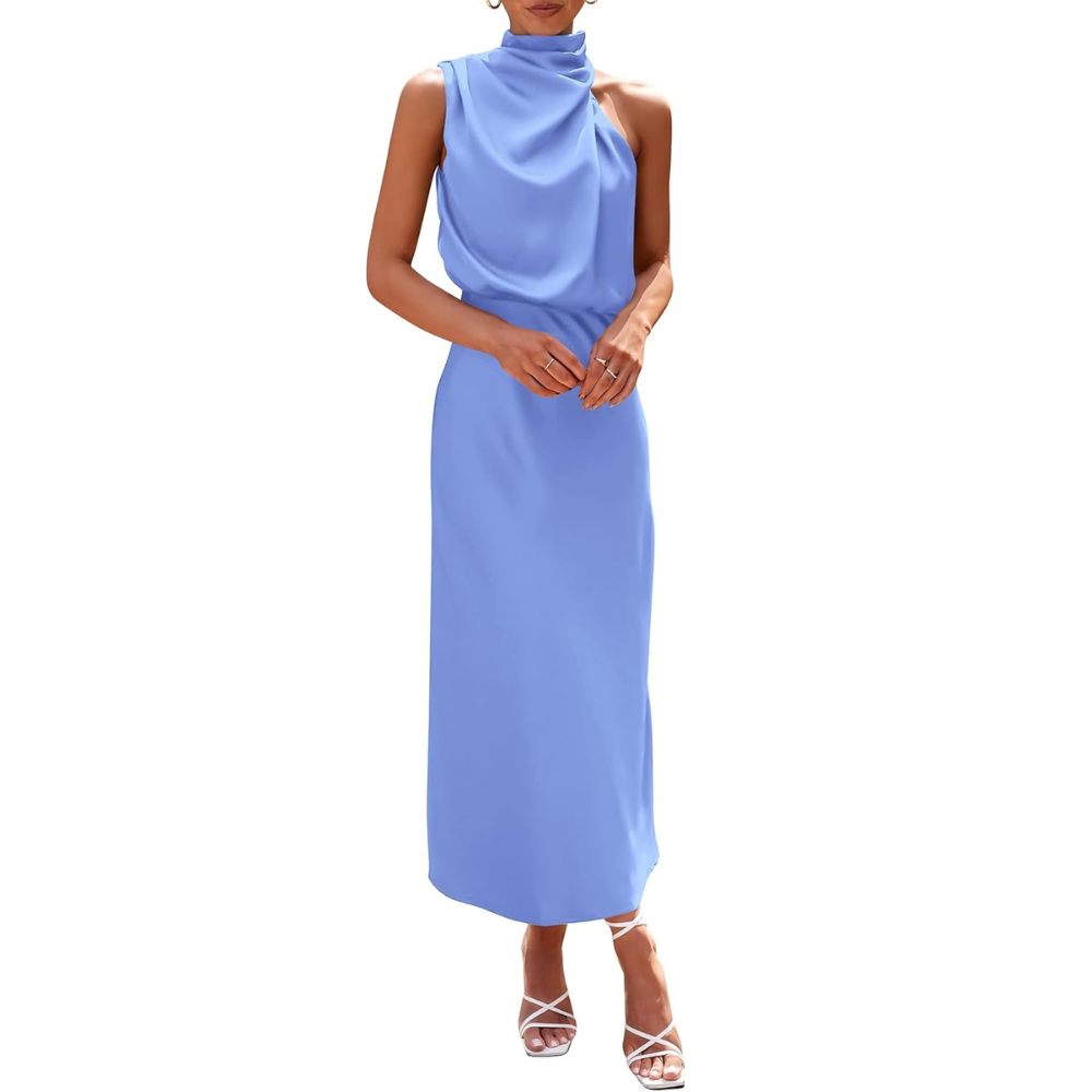 Elegant Sleeveless Satin Maxi Cocktail Party Dress
