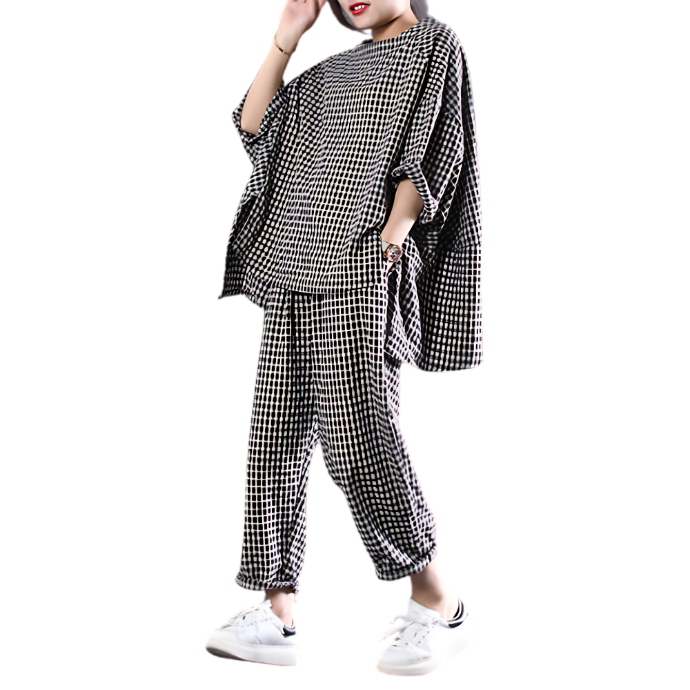 Womens Gingham Loose Fit Loungewear Set-My Comfy Blouse