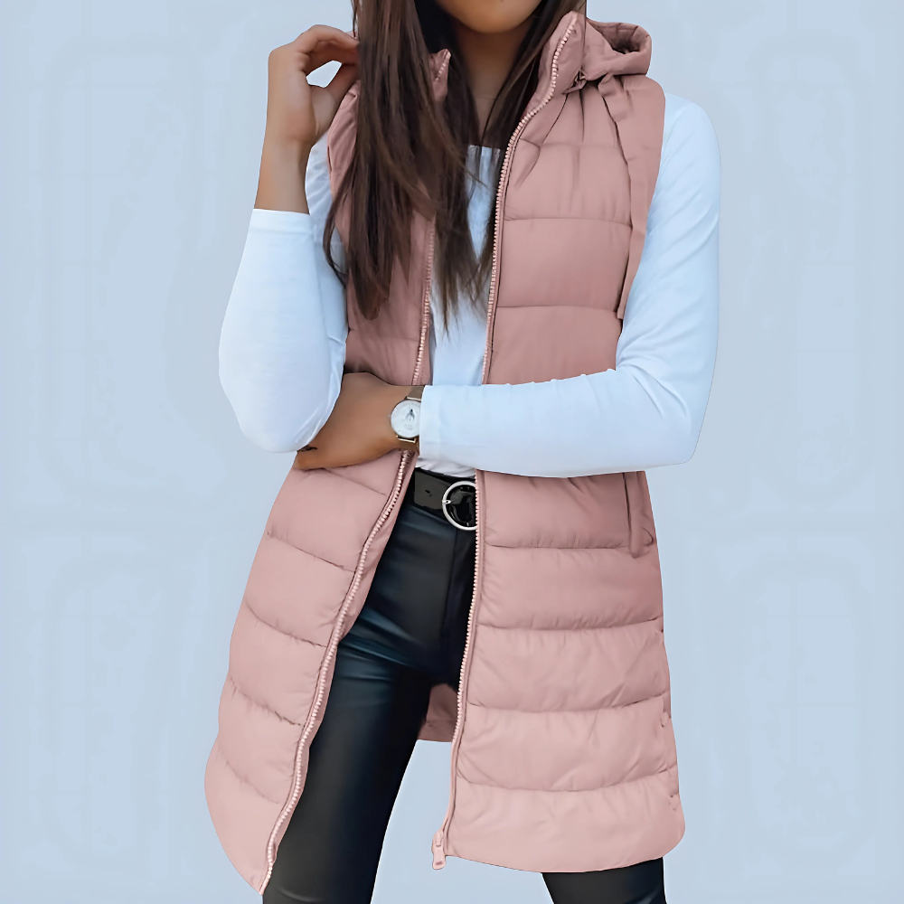 Women Long Hooded Puffer Vest